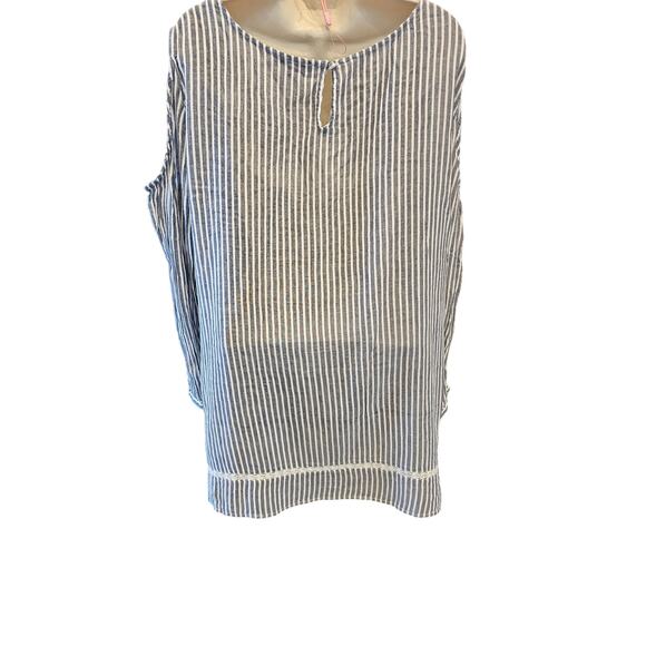 Vintage American chambray cold shoulder lace yolk 3X plus blouse relaxed EUC - Picture 5 of 8